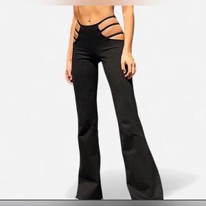 Zaful Cut-Out Flare Pants in Black